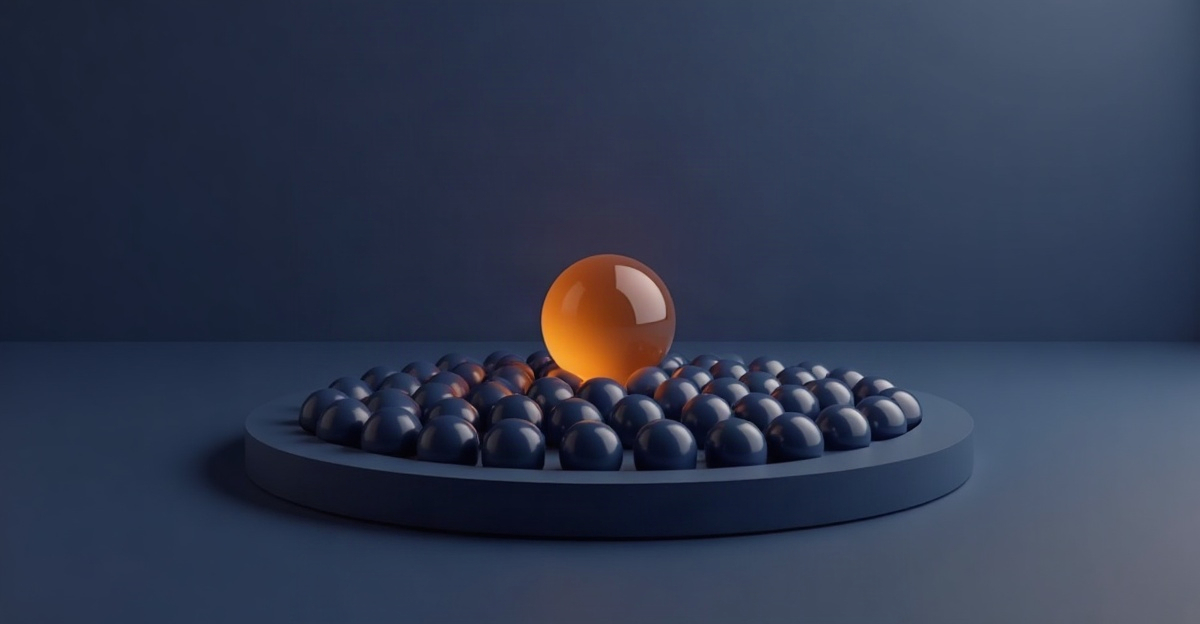 Abstract illustration for this edition: a field of spheres with one raised above the rest, in the TeamPredict palette. Decorative art marking a day dominated by labour market data.