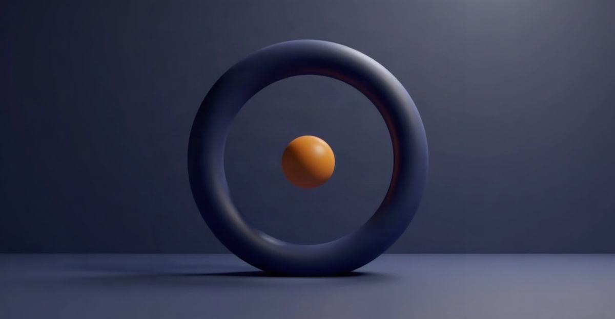 Abstract illustration for this edition: a sphere suspended inside an upright ring, in the TeamPredict palette. Decorative art marking a day dominated by labour market data.