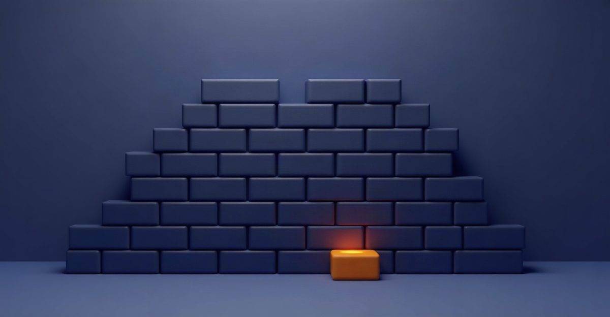 Abstract illustration for this edition: a wall of blocks with one block missing from it, in the TeamPredict palette. Decorative art marking a day dominated by job cuts.