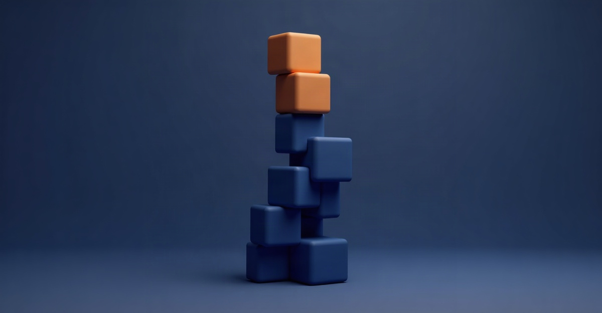 Abstract illustration for this edition: a leaning column of stacked blocks, in the TeamPredict palette. Decorative art marking a day dominated by job cuts.