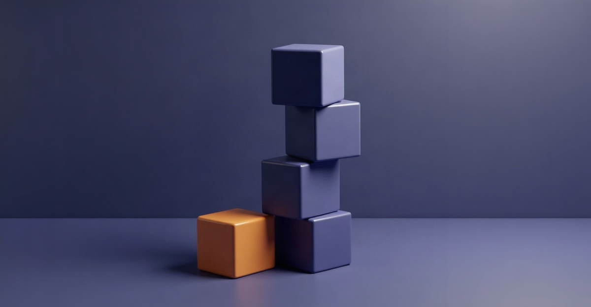 Abstract illustration for this edition: a stack of blocks with one fallen off beside it, in the TeamPredict palette. Decorative art marking a day dominated by job cuts.