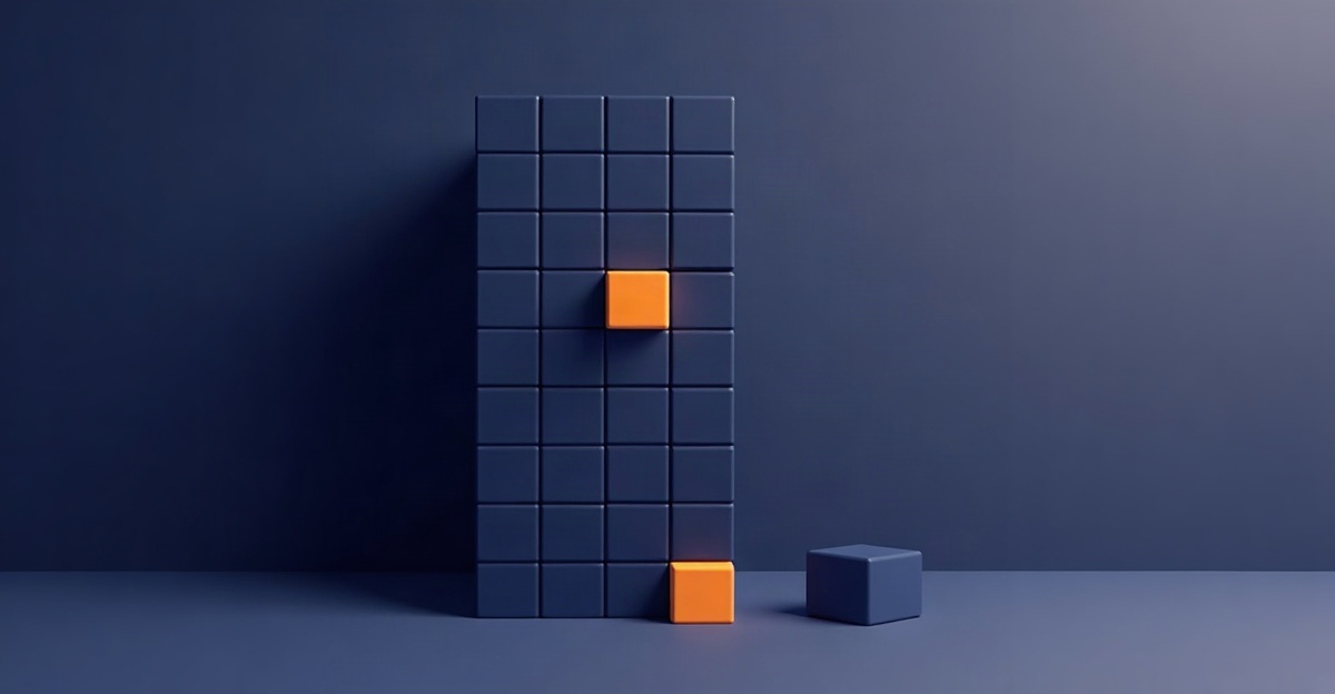 Abstract illustration for this edition: a wall of blocks with one block missing from it, in the TeamPredict palette. Decorative art marking a day dominated by job cuts.