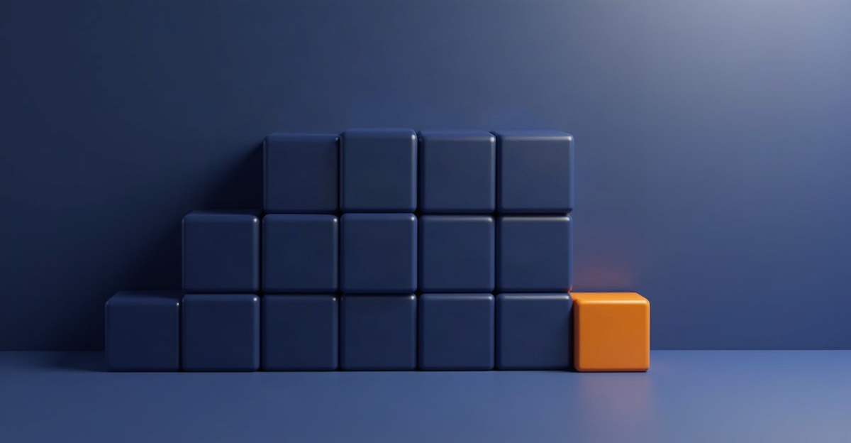 Abstract illustration for this edition: a wall of blocks with one block missing from it, in the TeamPredict palette. Decorative art marking a day dominated by job cuts.