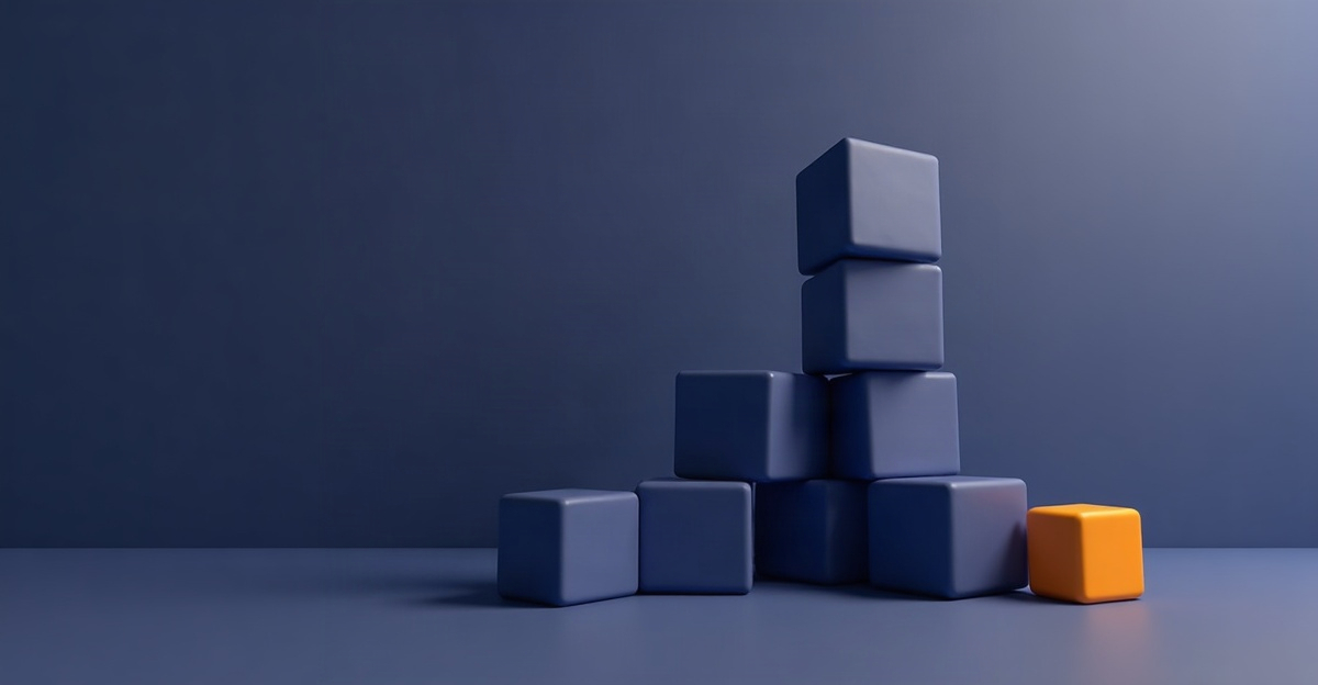 Abstract illustration for this edition: a stack of blocks with one fallen off beside it, in the TeamPredict palette. Decorative art marking a day dominated by job cuts.