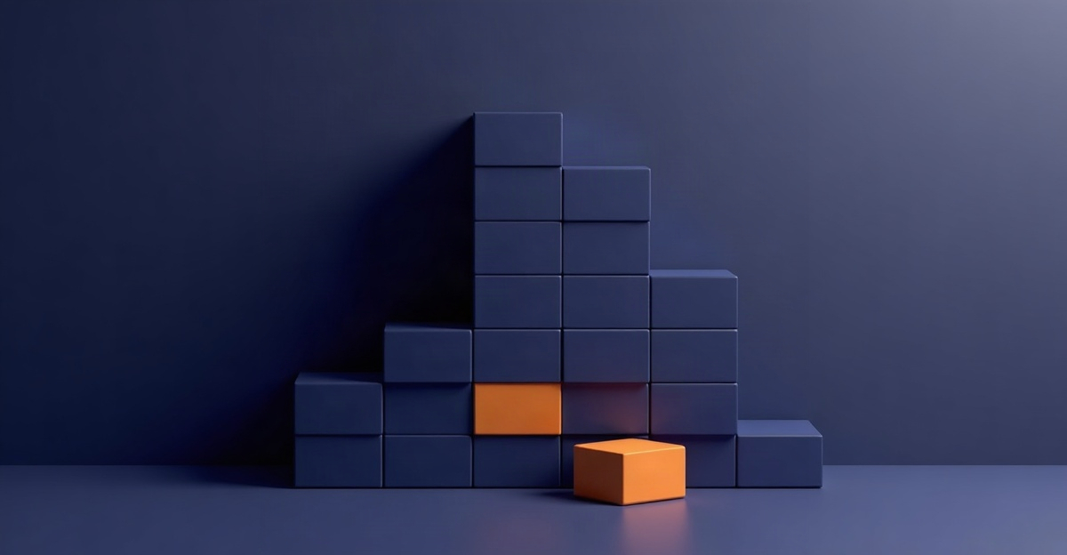 Abstract illustration for this edition: a wall of blocks with one block missing from it, in the TeamPredict palette. Decorative art marking a day dominated by job cuts.